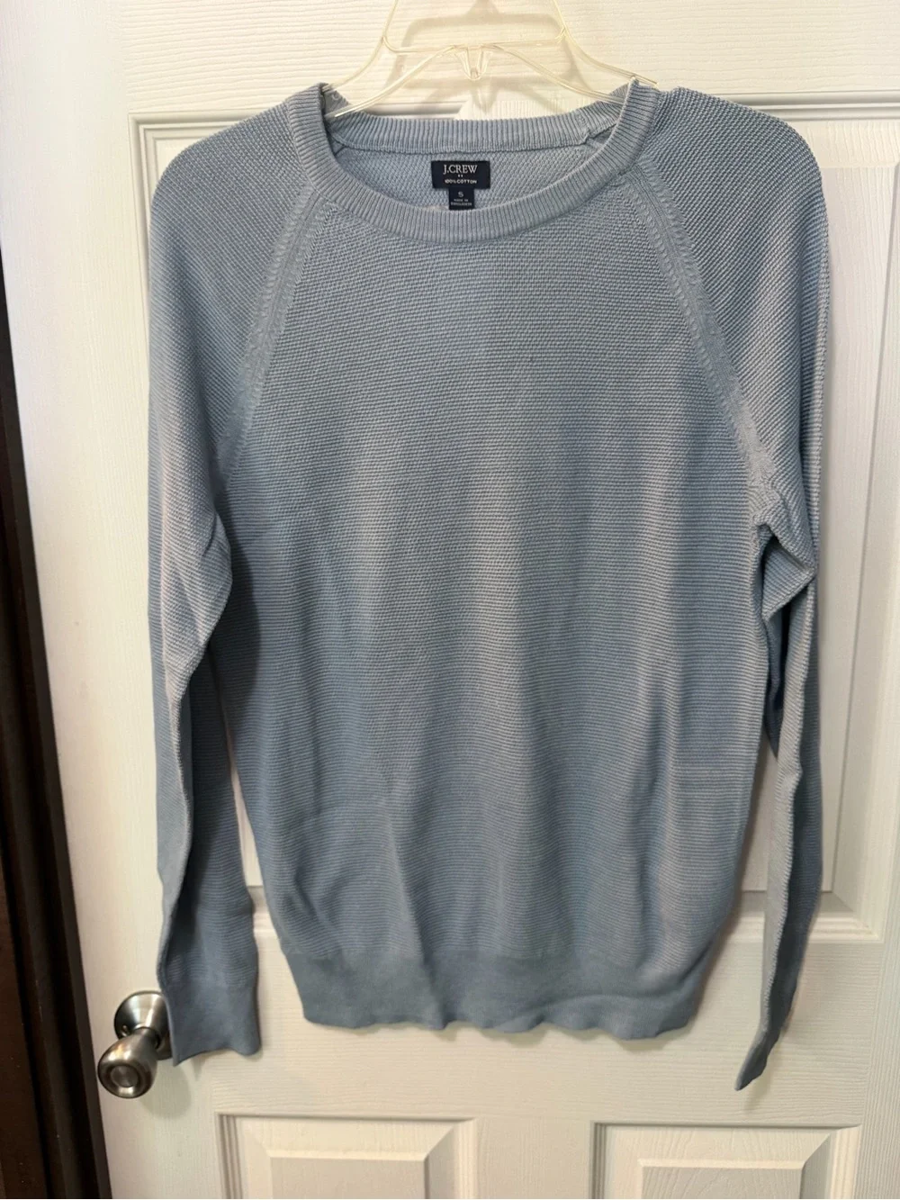 NWT J. Crew Men's Light Blue Crewneck Cotton Subtle Waffle Knit Sweater Sz S